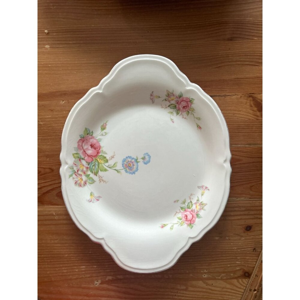 Vintage Edwin M. Knowles Cottage Rose Floral Scalloped Edged IronstonePlatter